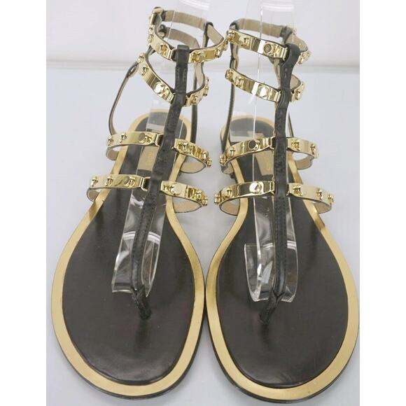 Michael Kors Hollie Studded Ankle Strappy Caged Thong Sandal SZ 6.5 Gold $350 - Picture 3 of 10